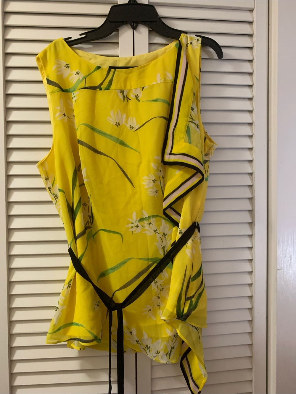 Karen Millen Yellow Floral Sleeveless Ruffle Tie-Waist Top